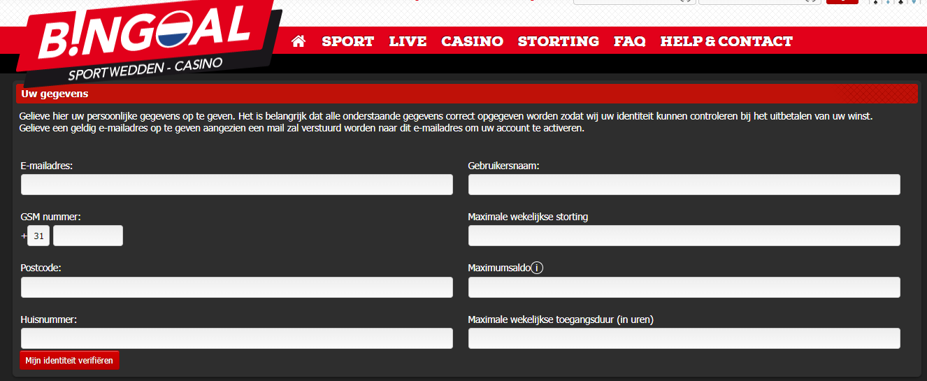 Account aanmaken Bingoal
