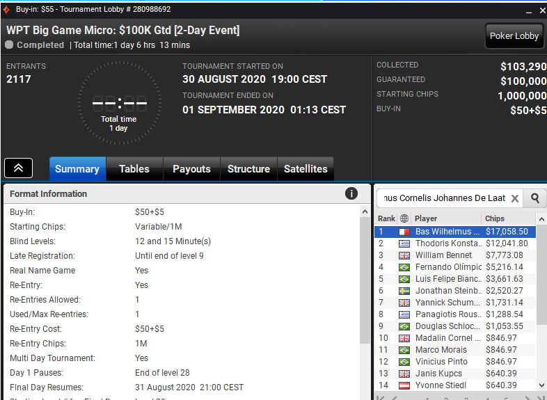 Bas de Laat WPT Big Game Micro Bas de Laat WPT Big Game Micro