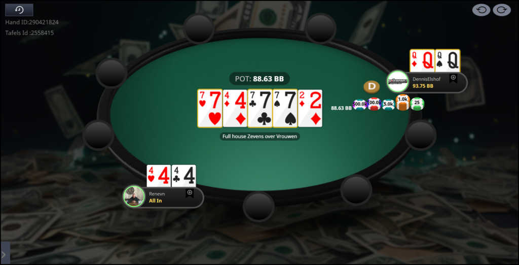 1e en 2e flop all in na 7bb bet 35bb na limp 3 bet pre van Dennis