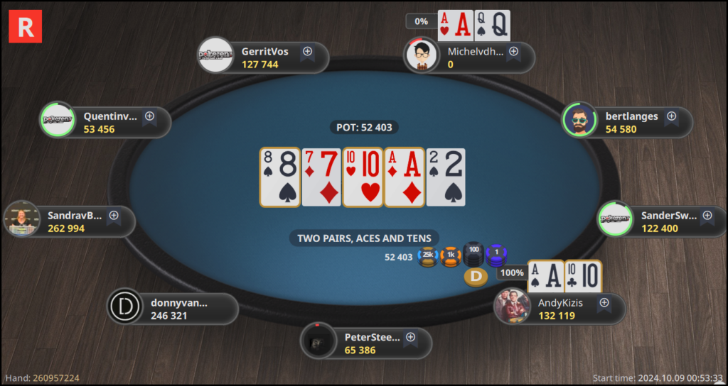 9e prai 2 callers bet flop fold kaarten open. bubble